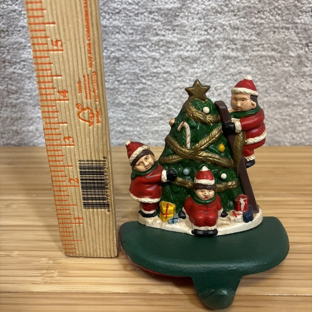 Vintage Cast Iron Christmas Stocking Holder Hanger For Mantle Santa's Elves